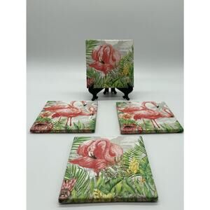 Handmade Decoupage Tile Flamingo Drink Coasters 4.25"